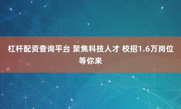 杠杆配资查询平台 聚焦科技人才 校招1.6万岗位等你来